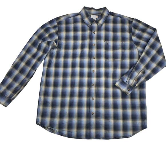 Carhartt Windowpane Plaid 100% Cotton Button Up Work Shirt Blue White Size 2XL - Picture 1 of 14